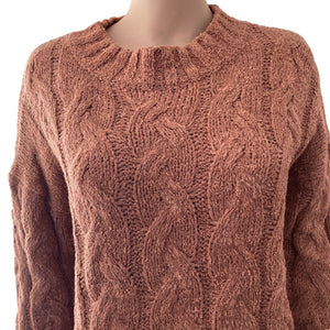 Mystree Sweater Womens Small Oversized Mauve Pullover Cable Knit Style Stretch