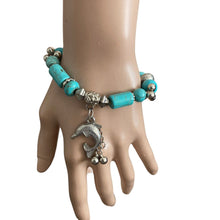 Load image into Gallery viewer, Turquoise Stretch Bracelet Dolphin Charm Metal Stones Beads