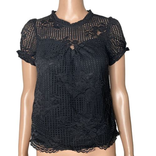 Monteau Lace Shirt Womens Size Small Black Pullover