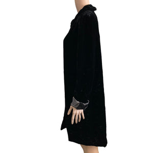 Lily Coat Womens Large Black Crushed Velvet Velour Button Front Silk Blend