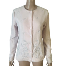 Load image into Gallery viewer, Basic Edition Fleece Cardigan Sweater Jacket Womens Small Embroidered Pink Silver