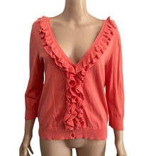 Load image into Gallery viewer, Talbots Petites M Pima Cotton Coral Ruffle Button Front Cardigan Sweater
