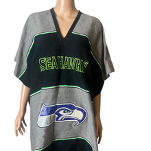 Load image into Gallery viewer, Seattle Seahawks Poncho Caftan Dress Fringe NFL Team Logo Black Gray Womens