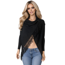 Load image into Gallery viewer, Elan Black Fringe Wrap Shawl Cardigan Sweater XS