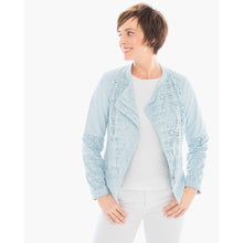 Load image into Gallery viewer, Chicos Moto Jacket Chicos 3 Womens XL Faux Suede Perforated Pastel Blue