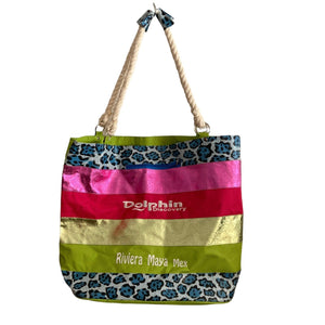 Dolphin Discovery Tote 17x21 XL Embroidered Multicolored Riviera Maya Mex