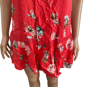 Love, Fire Mini Dress Womens Small Hibiscus Floral Red Lightweight Flowy