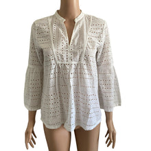 Load image into Gallery viewer, Loft Blouse Womens XS White Eyelet Bell Sleeve Lightweight Pullover