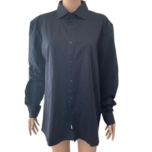 Soft Cloth Button Front Shirt Mens Size Large Navy Blue Stretch New