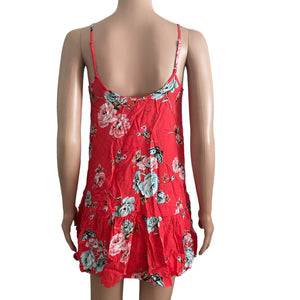 Love, Fire Mini Dress Womens Small Hibiscus Floral Red Lightweight Flowy