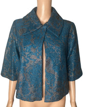 Load image into Gallery viewer, CAbi Lisboa Topper Jacket Womens XS Teal Silver Jacquard Wool Blend Cape #168