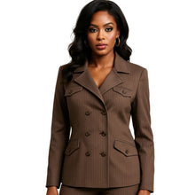 Load image into Gallery viewer, Ted Baker London Size 3 US 8 Brown Pinstripe Double Breasted Cotton Blazer Jacket