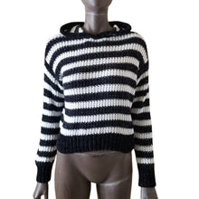 Load image into Gallery viewer, FOREVER 21 Hooded Sweater Juniors 13/14 Black White Striped New