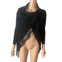 Load image into Gallery viewer, Elan Black Fringe Wrap Shawl Cardigan Sweater XS