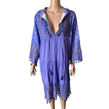 Load image into Gallery viewer, Maroths Womens Large Purple Boho Lace Tassel Tunic Dress Embroidered Midi New