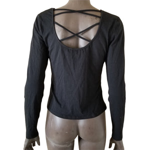 Derek Heart Top Womens Large Black Stretch Criss Cross Back