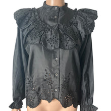 Load image into Gallery viewer, Topshop Eyelet Blouse Womens Size 4 Black Button Front