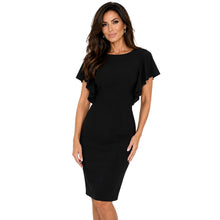 Load image into Gallery viewer, Carmen Marc Valvo Infusion Womens 4 Black Sheath Dress Flutter Sleeve Career