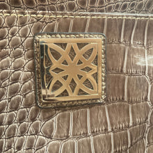 Load image into Gallery viewer, Rosetti Faux Croc Embossed PVC Shoulder Bag Taupe Patent Zip Top Baguette Purse