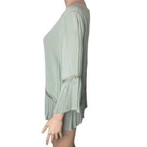Bobeau Tunic Shirt Womens XS Sage Green Solid 3/4 Bell Sleeve