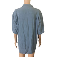 Load image into Gallery viewer, Vintage Silk Circa 1969 Mens Medium Blue 100% Silk Textured Camp Shirt