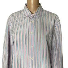 Load image into Gallery viewer, Duncan Quinn London Dress Shirt Mens Size 16.5 42 Pink Blue White Stripes