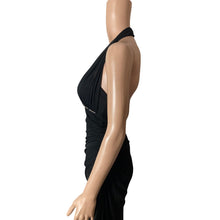 Load image into Gallery viewer, Vintage Black Halter Maxi Dress Womens Small Rhinestone Open Back Formal Gown