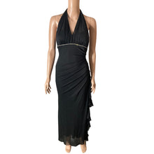 Load image into Gallery viewer, Vintage Black Halter Maxi Dress Womens Small Rhinestone Open Back Formal Gown
