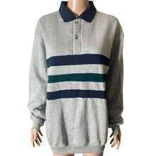 Load image into Gallery viewer, VTG Champions Choice Mens Small Gray Rugby Sweatshirt Long Sleeve Polo Striped