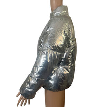 Load image into Gallery viewer, Forever 21 Women’s XS Silver Metallic Puffer Jacket Foil Quilted Short Coat