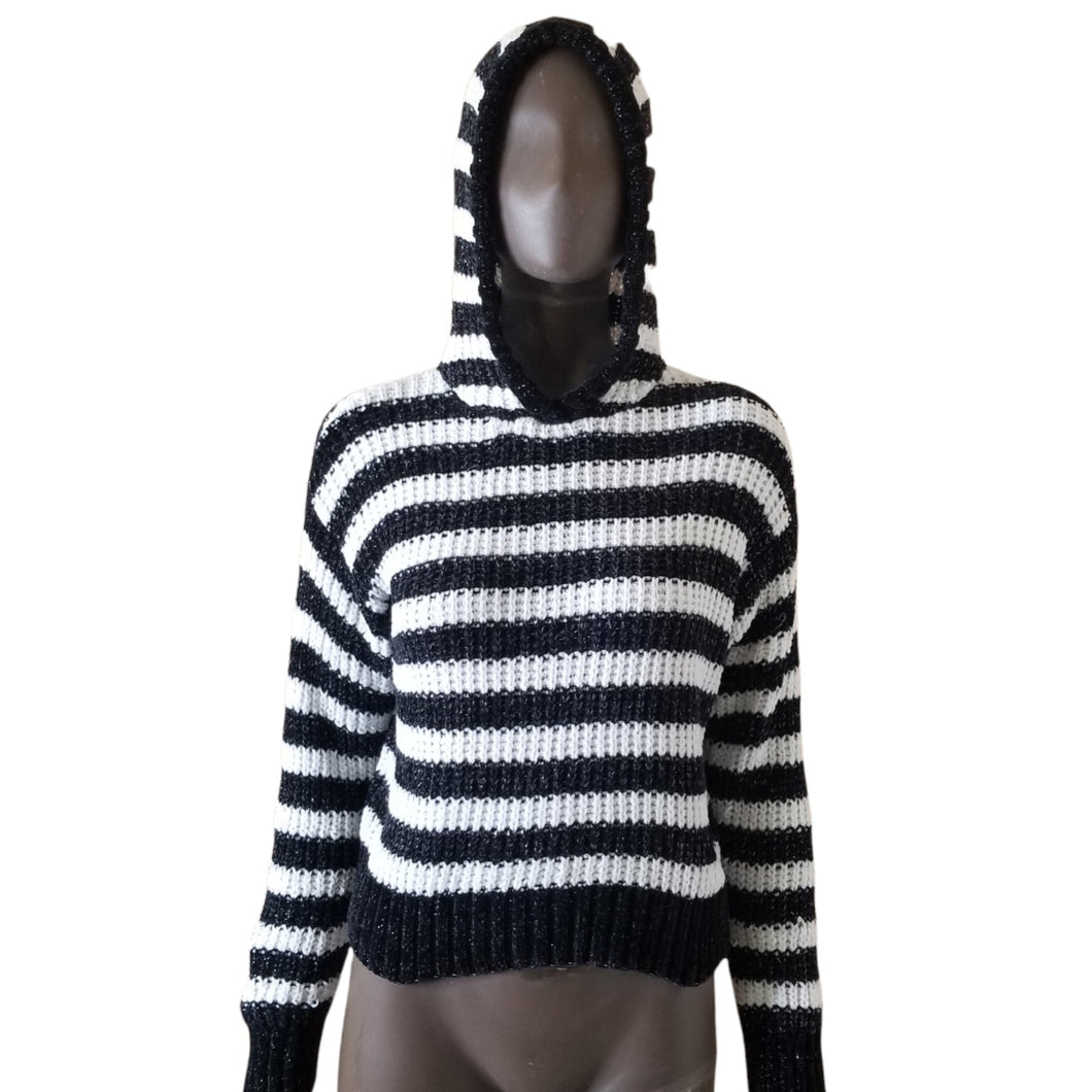 FOREVER 21 Hooded Sweater Juniors 13/14 Black White Striped New