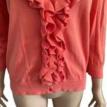 Load image into Gallery viewer, Talbots Petites M Pima Cotton Coral Ruffle Button Front Cardigan Sweater
