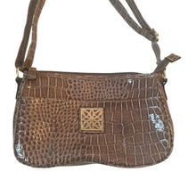 Load image into Gallery viewer, Rosetti Faux Croc Embossed PVC Shoulder Bag Taupe Patent Zip Top Baguette Purse