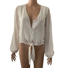 Load image into Gallery viewer, Wayf Blouse Womens Small White Button Tie Front Light Weight New