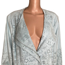 Load image into Gallery viewer, Chicos Moto Jacket Chicos 3 Womens XL Faux Suede Perforated Pastel Blue