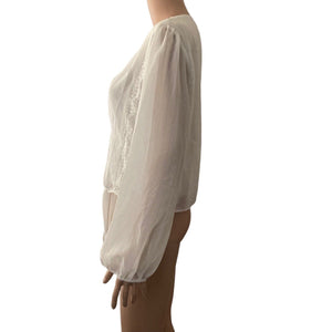 Wayf Blouse Womens Small White Button Tie Front Light Weight New