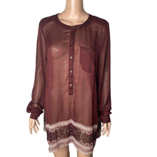 Load image into Gallery viewer, Knox Rose Blouse Womens XL Semi Sheer Burgundy Pullover Lightweight