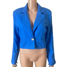 Load image into Gallery viewer, Jason Wu Cropped Linen Blend Blazer Jacket Blue One Button Women's Large L