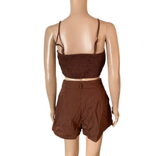 Load image into Gallery viewer, Cupshe Brown 2 Pc Set Crop Top Shorts Smocked Strap Summer Outfit Women S New