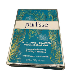 Purlisse Blue Lotus and Seaweed Sheet Mask Treatment Moisturizing 6 count