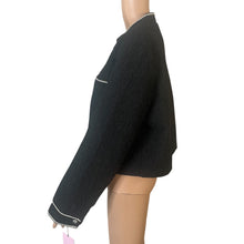 Load image into Gallery viewer, Avec Les Filles Tweed Bouclé Blazer Jacket Womens X Large Black Gold Trim New