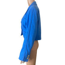 Load image into Gallery viewer, Jason Wu Cropped Linen Blend Blazer Jacket Blue One Button Women's Large L