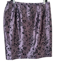Load image into Gallery viewer, Positive Attitudes Women’s 12P Purple Black Floral Jacquard Satin Pencil Skirt Lined Petite
