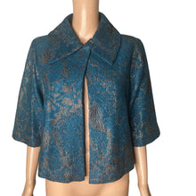 Load image into Gallery viewer, CAbi Lisboa Topper Jacket Womens XS Teal Silver Jacquard Wool Blend Cape #168
