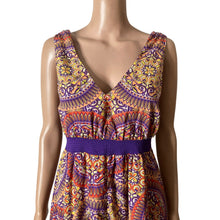 Load image into Gallery viewer, Route 66 Womens S 4-6 Paisley Handkerchief Hem Dress Purple Orange Boho Midi