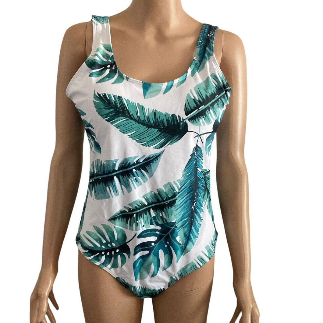 Womens One Piece Swimsuit Womens Large Green White Leaf Swimming Beach