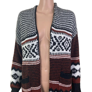 Dreamers Long Cardigan Womens Medium Aztec Multicolored Open Front