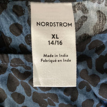 Load image into Gallery viewer, Nordstrom Top Girls Extra Large Blue Black Del Mar Leopard Print Pullover Tie Front