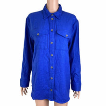 Load image into Gallery viewer, BP Wildfang Fleece Shirt Women’s XS Blue Button Front Herringbone New