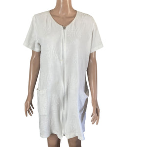 Mystic Sun Dress Swim Cover Up Womens Large White Full Zip Sea Shells